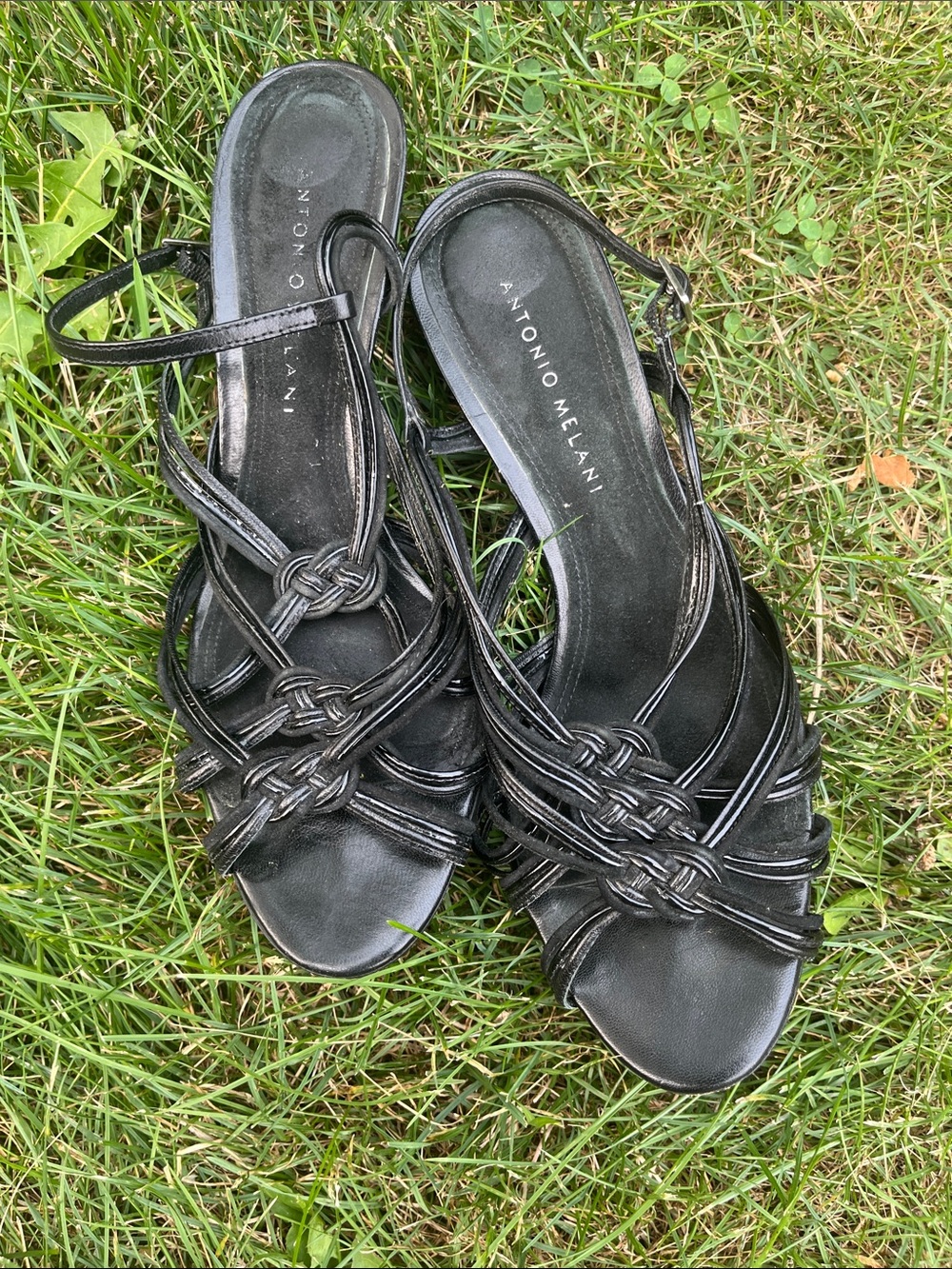 Antonio Melani Black Knotted Strappy Slingback Heels 7 Y2K